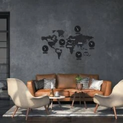 Carte Monde En Bois Avec 5 Horloges -Noël Décorer Magasin fb1af9b267944d31846857599101c62f